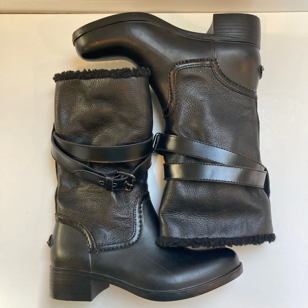 Coach “Zena” Shearling Moto Boots Size 7 in Black